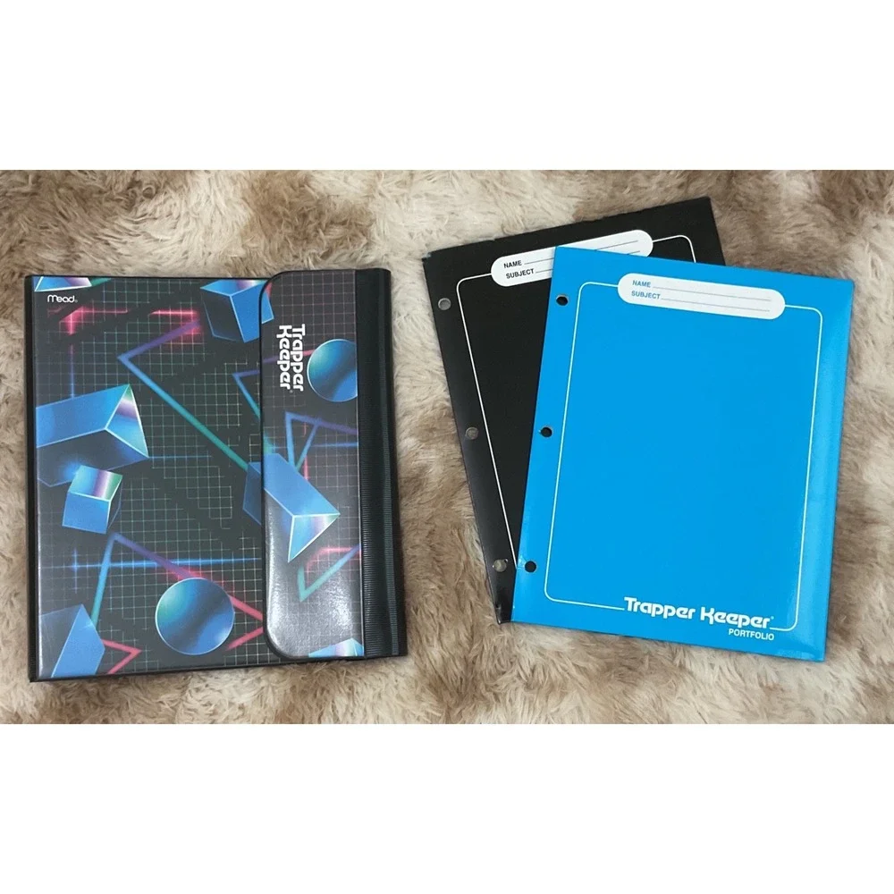 Mead Trapper Keeper Binder Retro Synthwave Geometric 3-Ring with 2 Portfolios